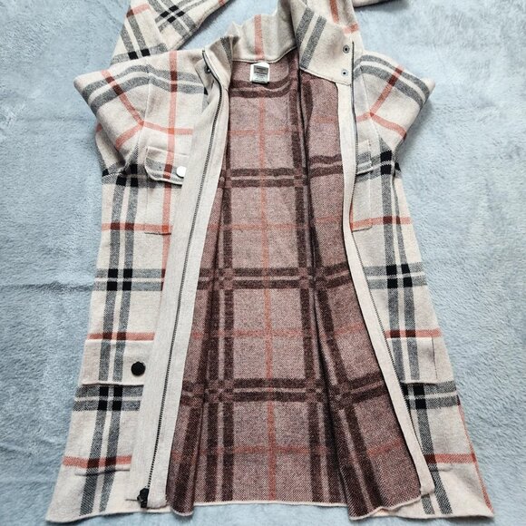 Joie Jacket Women's Large Beige Plaid Knit Utility Military Full Zip Mock Neck - Picture 10 of 10